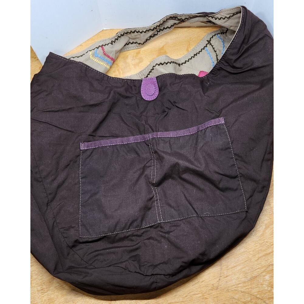 Lucky Brand Floral Embroidered Sling Bag Brown Hobo - Picture 6 of 6